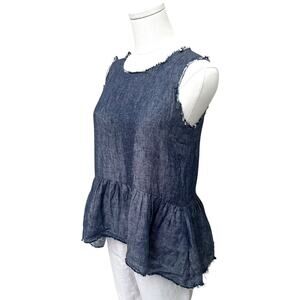 Shoosh 100% Linen Peplum Top Dark Blue Size Small | Timeless | Natural Fiber 238
